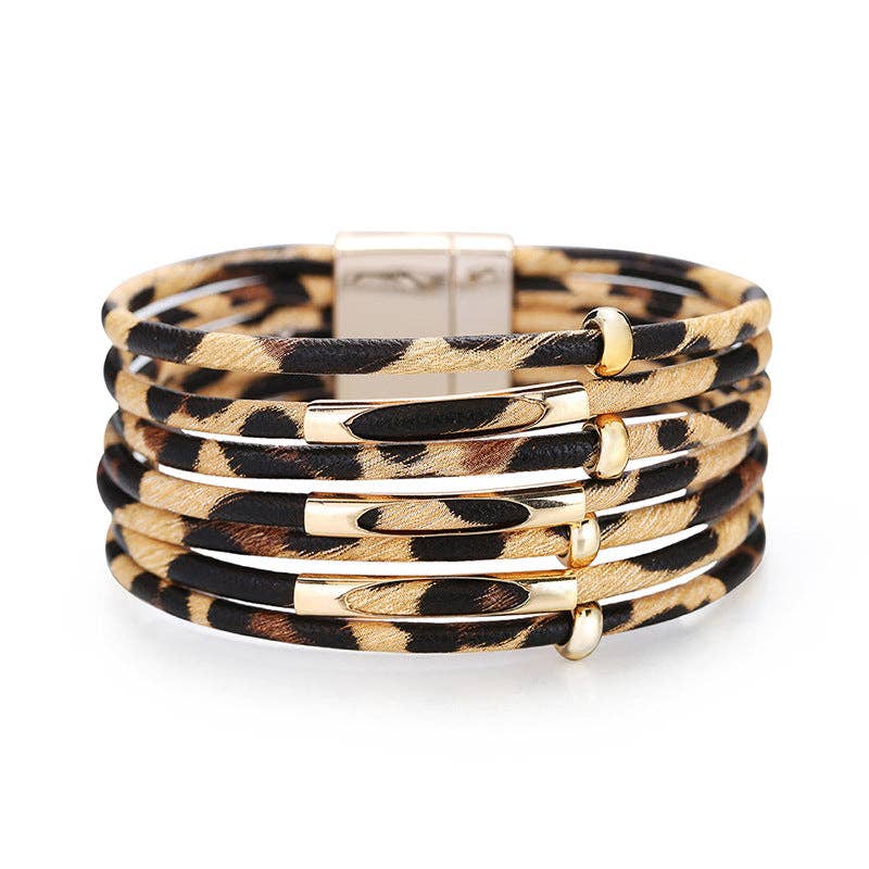 Leopard-Print Multilayer Magnetic Buckle Bracelet