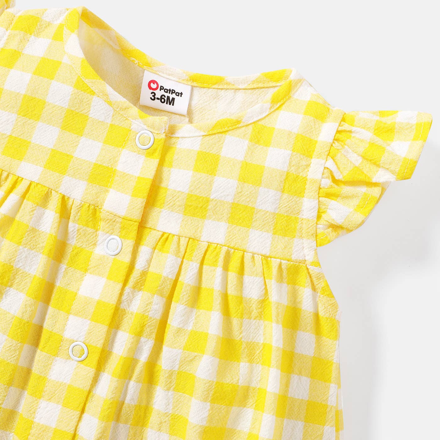 Baby Girl Yellow Gingham Flutter-sleeve Romper
