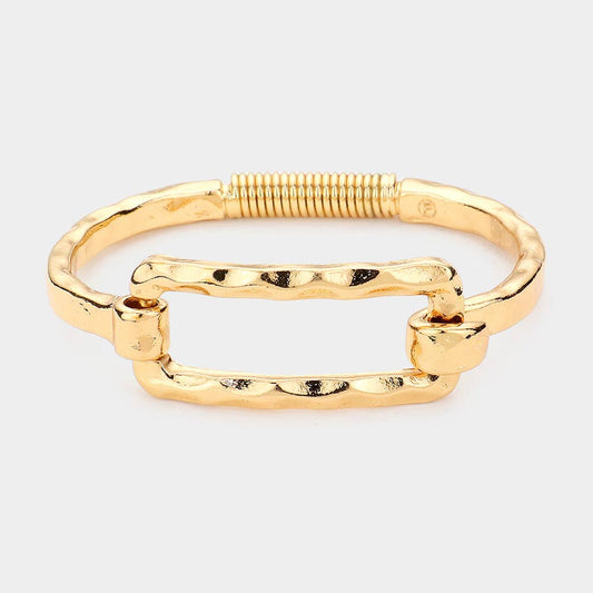 Gold Metal Cut Out Rectangle Hook Bracelet
