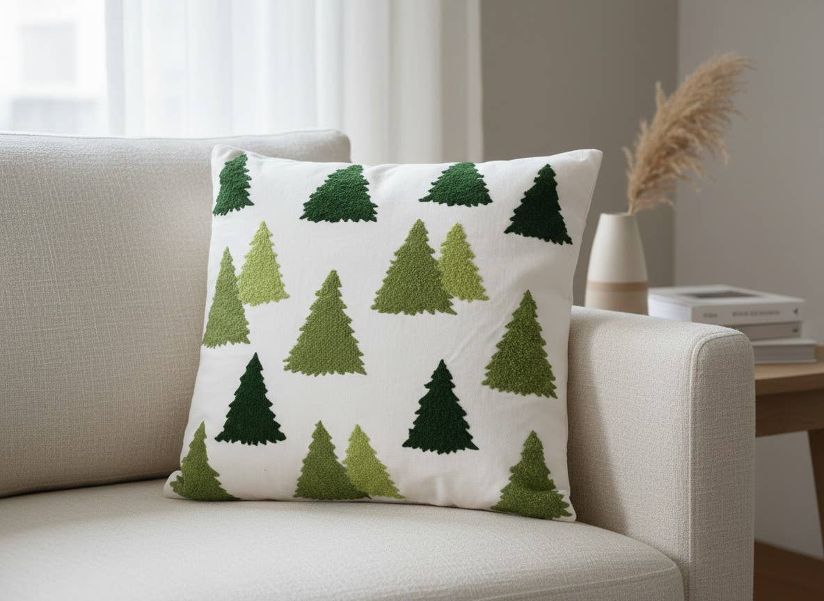 Square Multi Colored Tree Pillow 15.5x15.5x1in