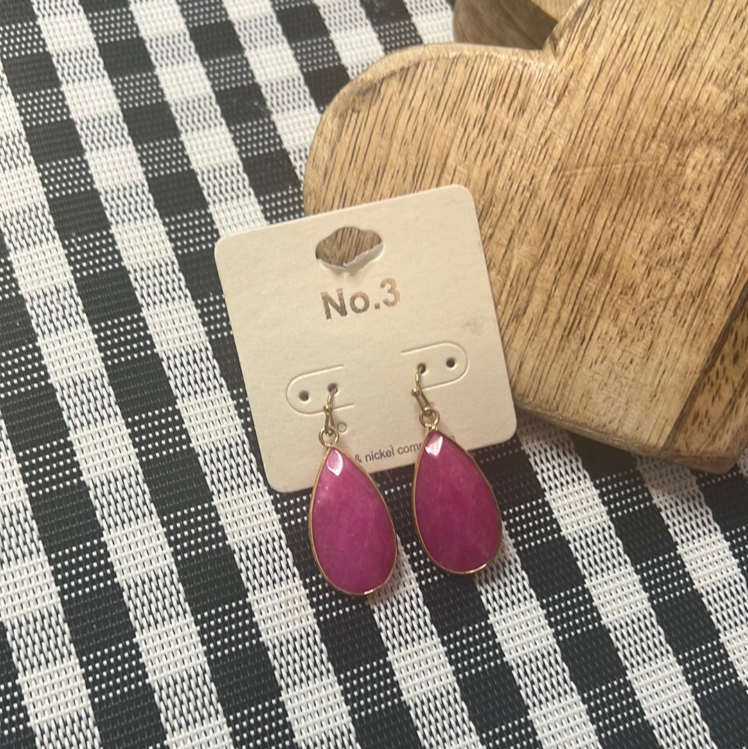 Pink Stone Teardrop Dangle Earrings