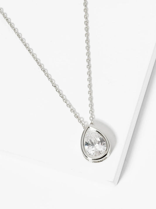 Bezel Set CZ Teardrop Pendant Necklace