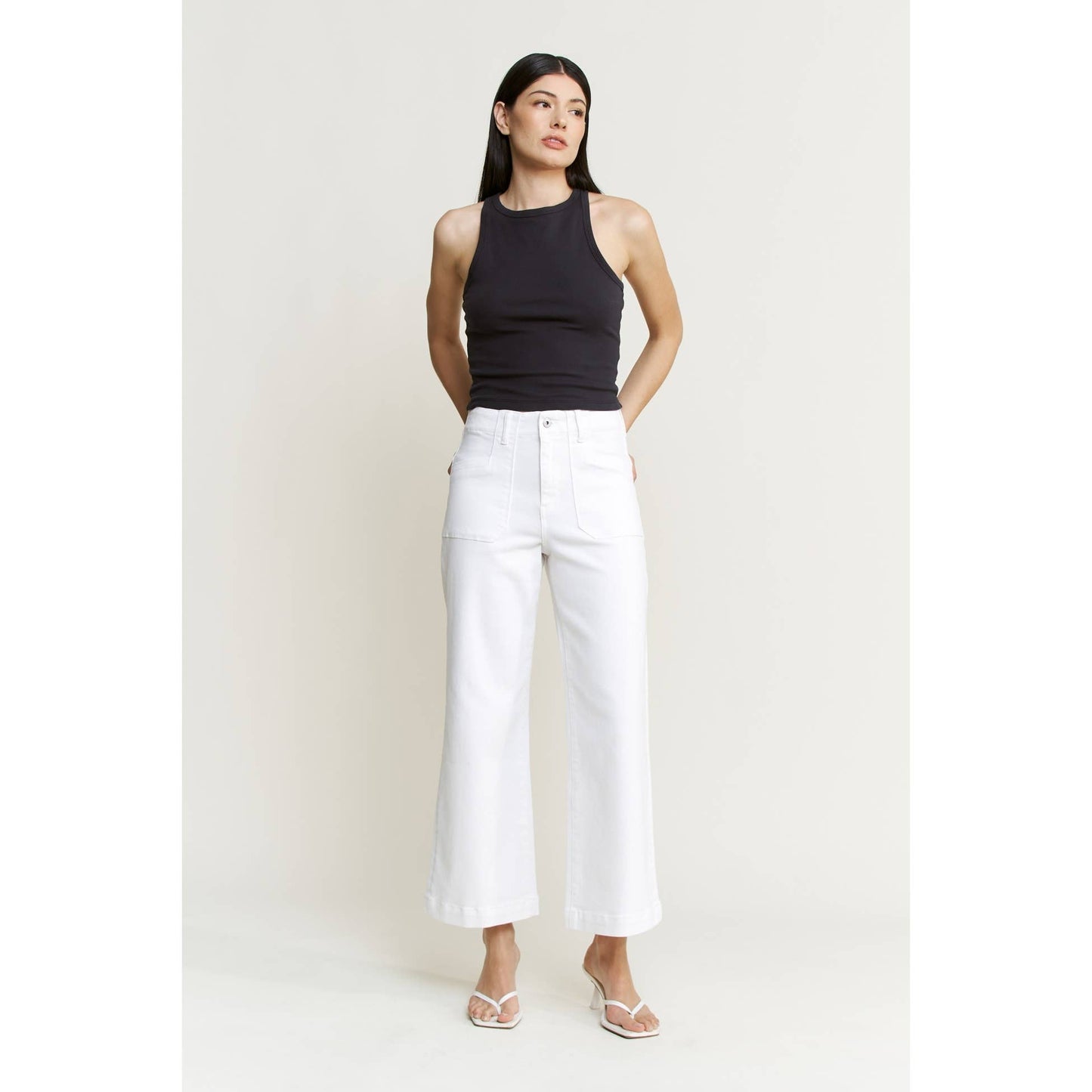 Mica Denim Super High Wide Cropped Utility: Snow Milk