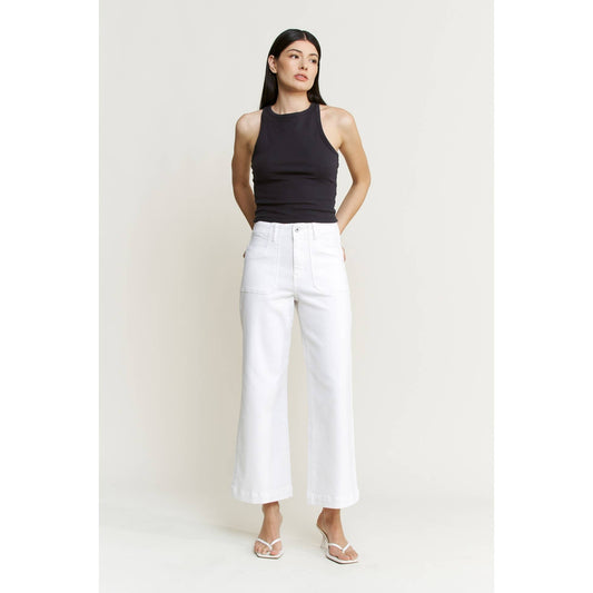 Mica Denim Super High Wide Cropped Utility: Snow Milk