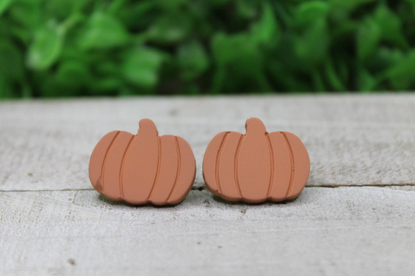 Rustic Brown Pumpkin Stud Earrings