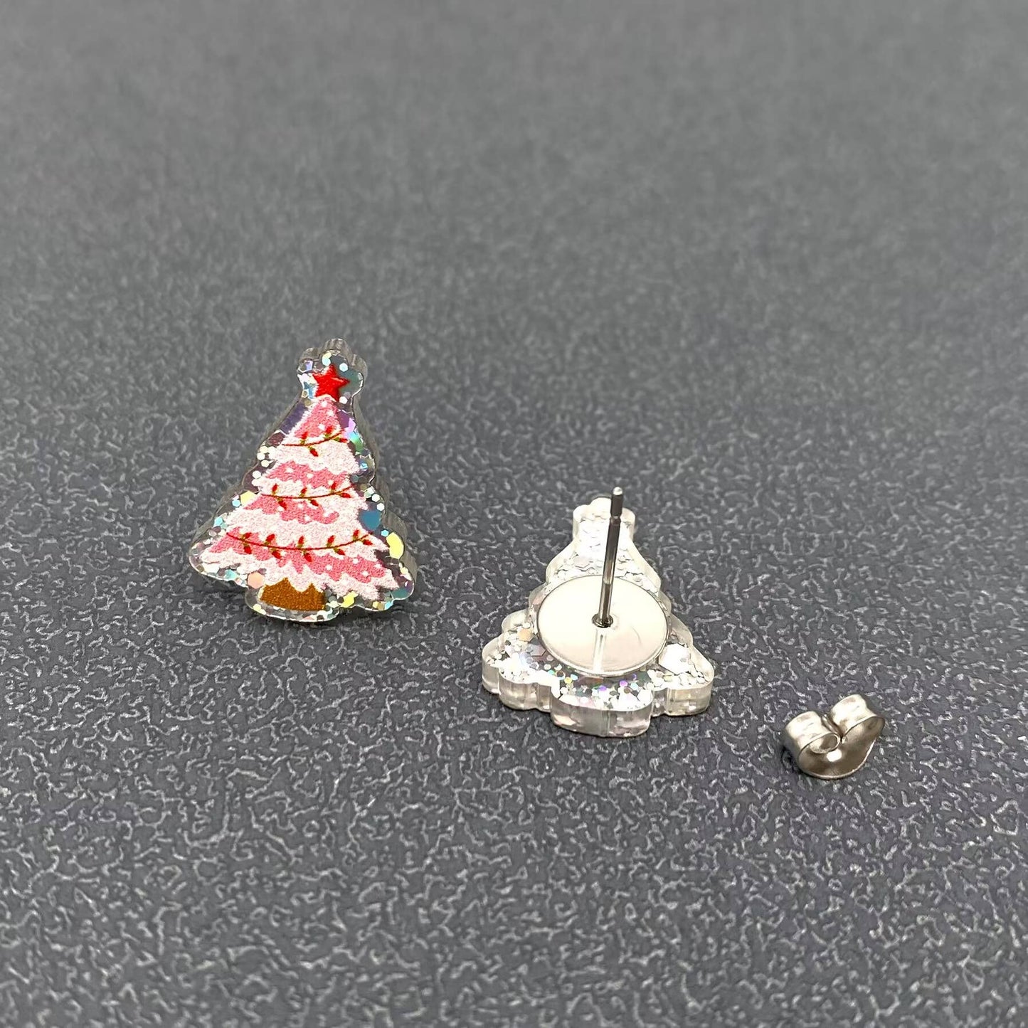 Acrylic Pink Christmas Tree Ear Studs