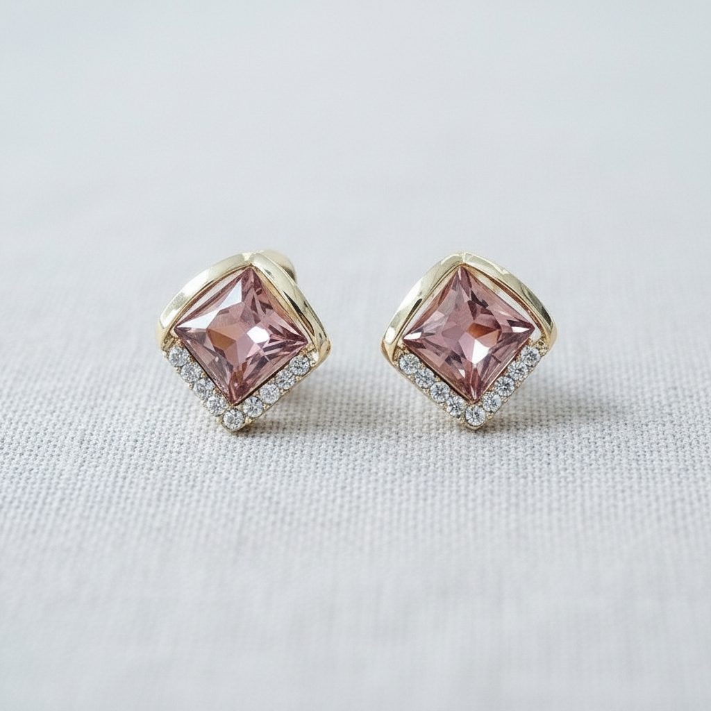 Purple Geometric Square Stud Earrings