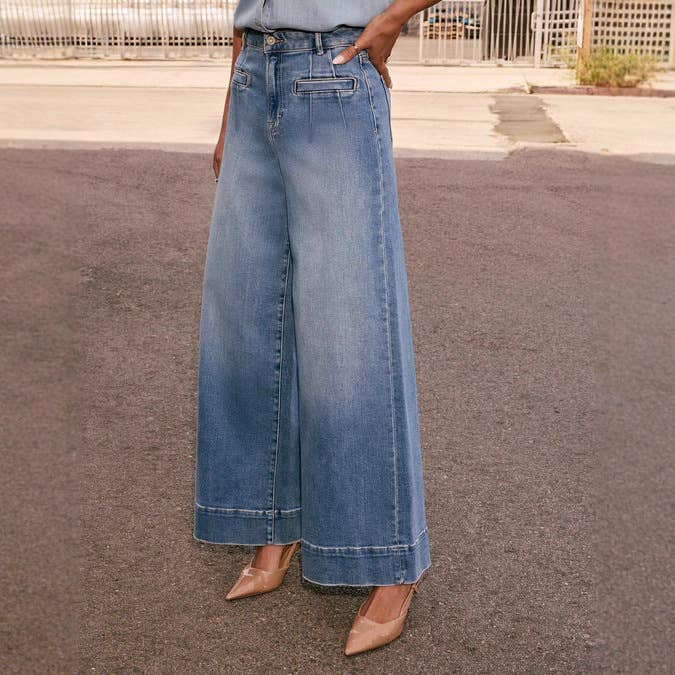 Casual Wide Leg Stretch Washed Denim Pants