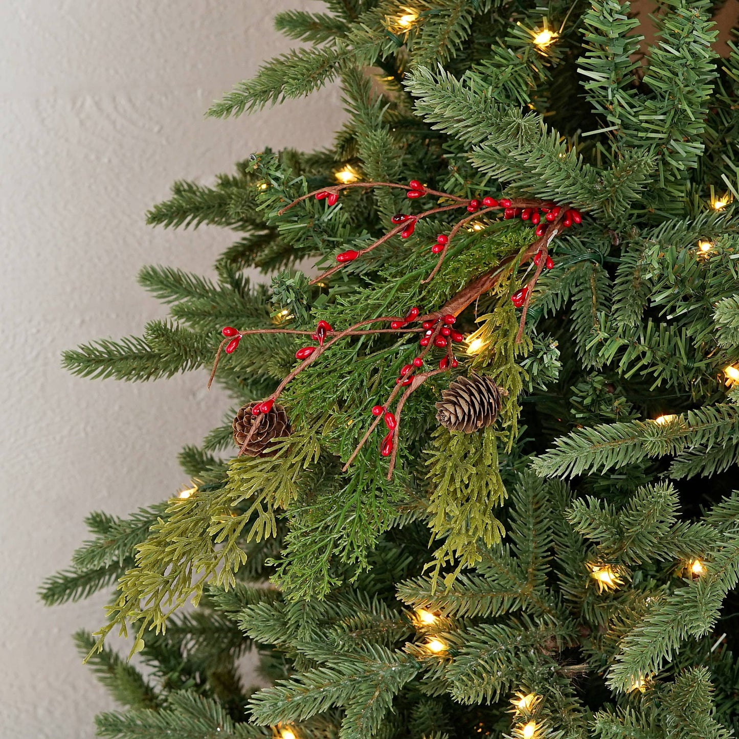14 Inch Evergreen Pine with Red Pips Pick