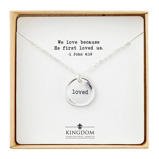 "Loved" Stamp Pendant Necklace: Silver