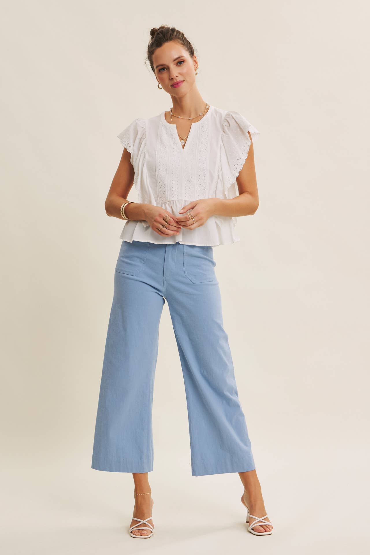 SEASONLESS STRETCHY COTTON LINEN ANKLE PANTS WITH POCKETS: LILAC / S