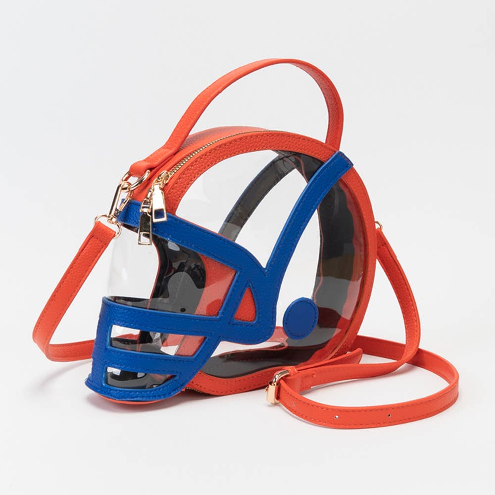 Transparent Gameday Football Helmet Shaped Crossbody Handbag: Orange White