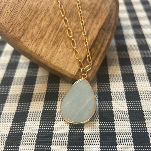 Gold Tone Mint Teardrop Necklace