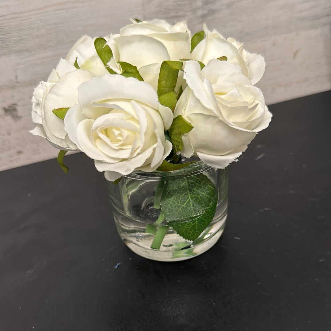 White Rose Floral Arrangment in Glass Vase