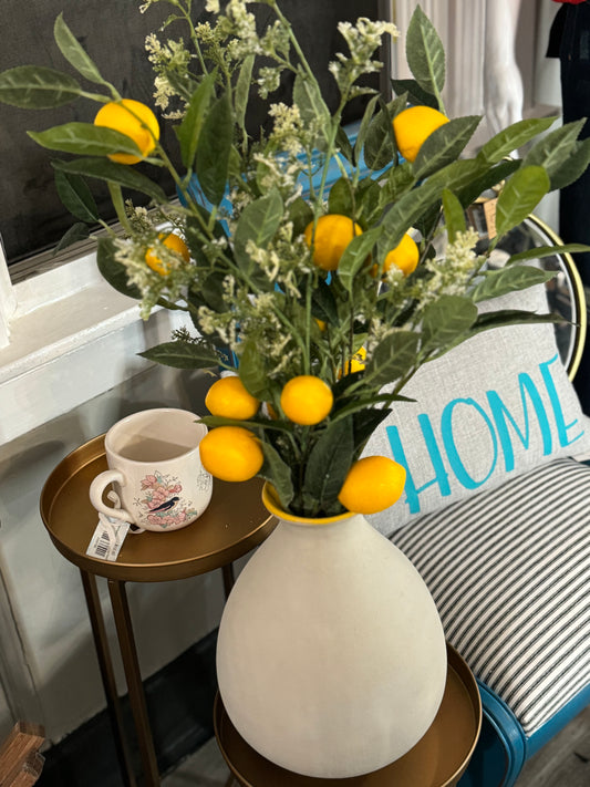 Lemon Themed Floral Arrangement in Large Ceramic Vase