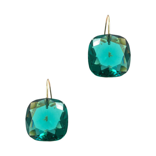 Emerald Green Crystal with Gold Drop 1" Earring