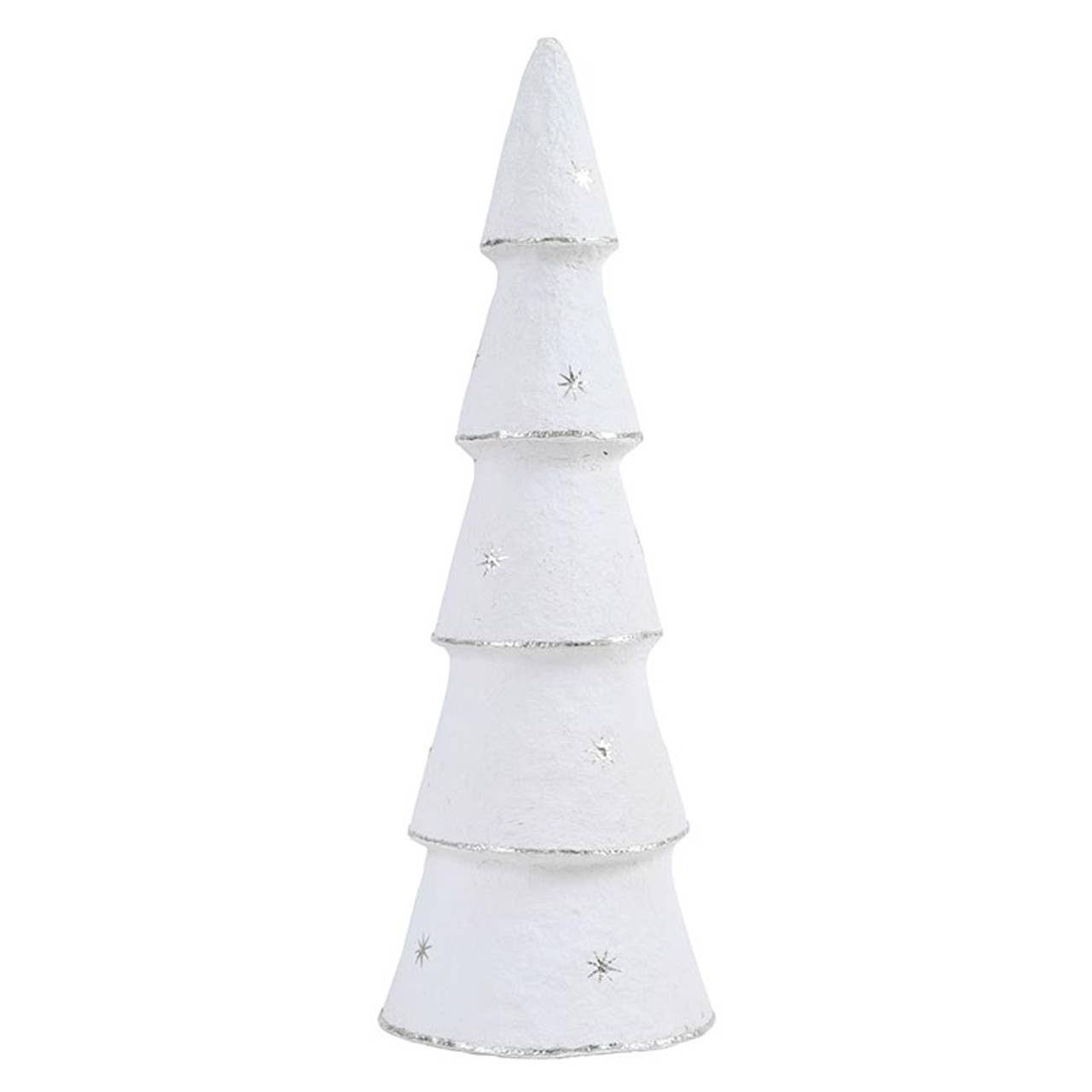 Paper-Mache Tree - White Silver Stars - Set of 3: Wipe Clean With Dry Cloth / Paper Mache