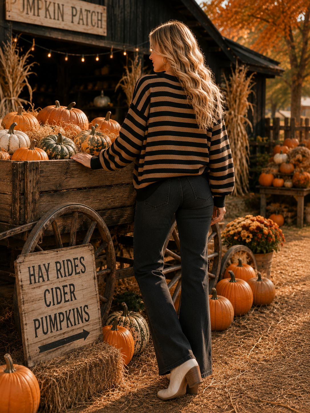 Pumpkin Script Striped Knit Sweater: ORANGE/WHITE / S-M-L (2-2-2)