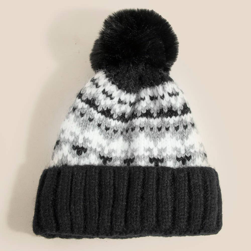 Warm Winter Theme Pom Beanie: BK