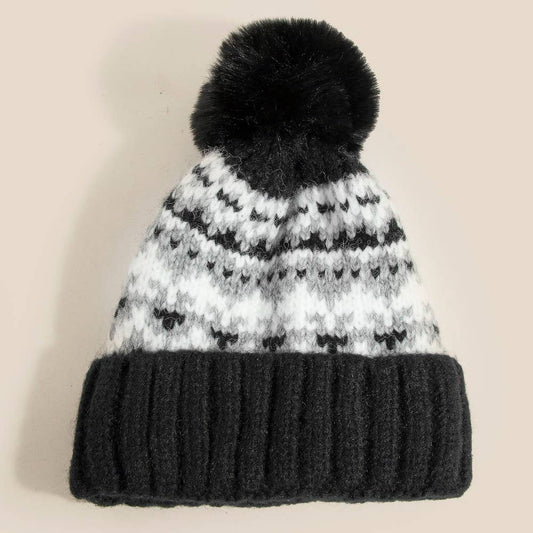 Warm Winter Theme Pom Beanie: BK