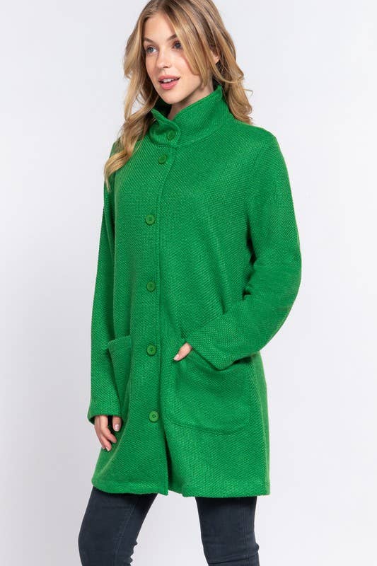 Green High Neck Button Down Coat