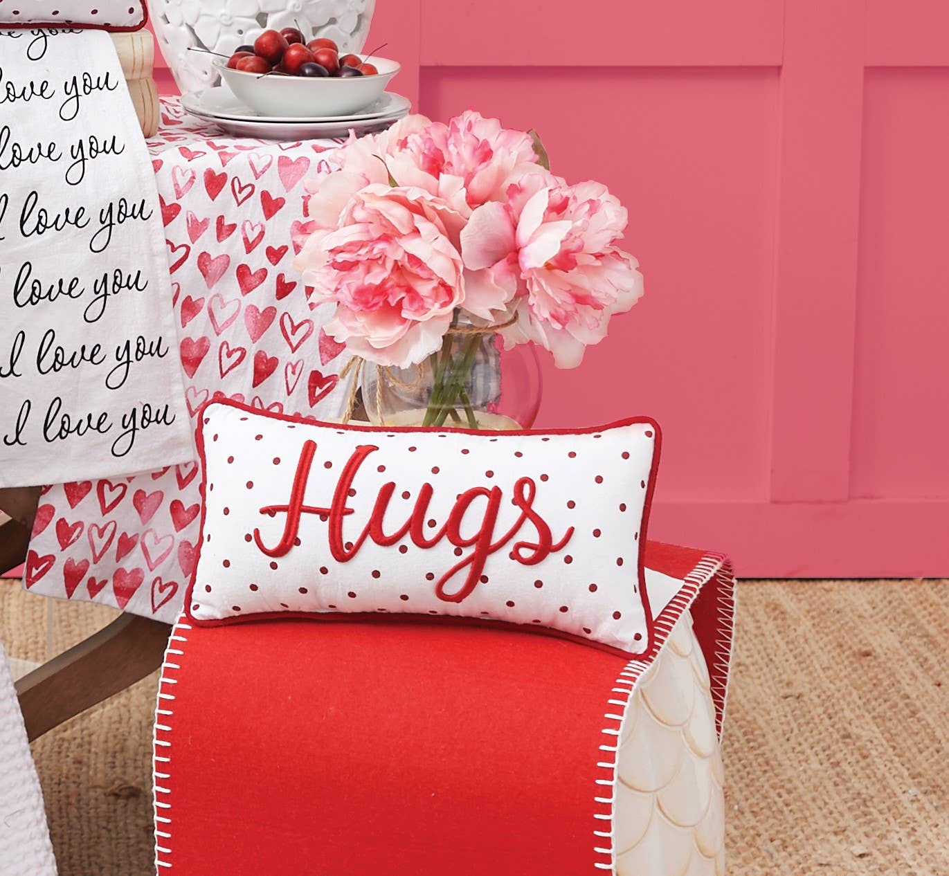 Valentine's Day Hugs Polka Dot Throw Pillow