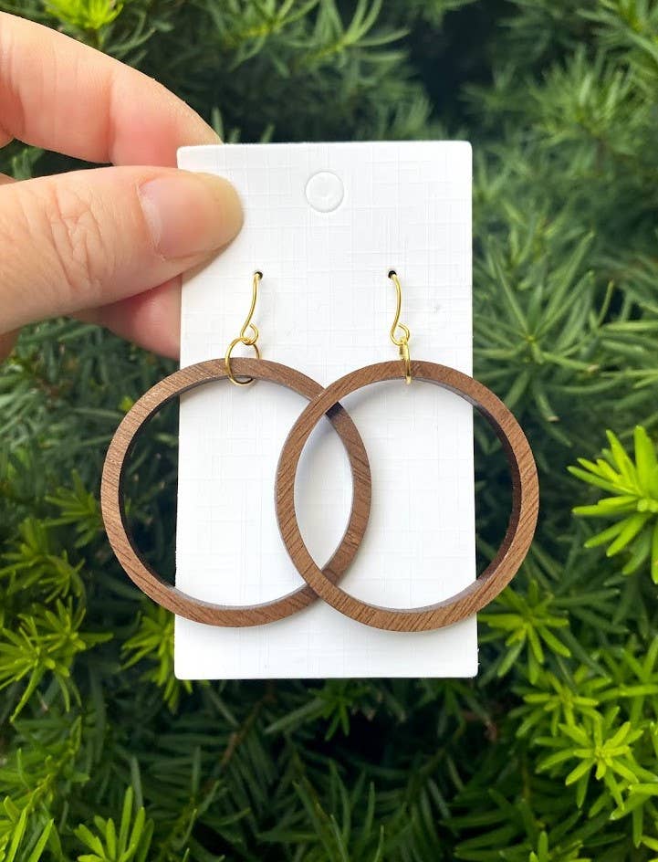 1.5" Wood Hoop Earrings: Cherry