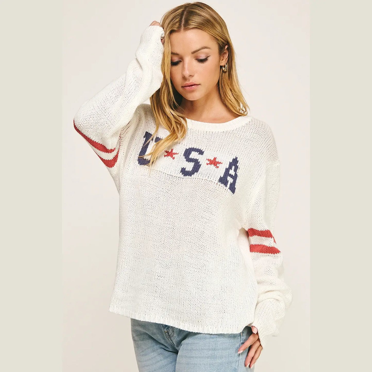 White American Pride Graphic Sweater