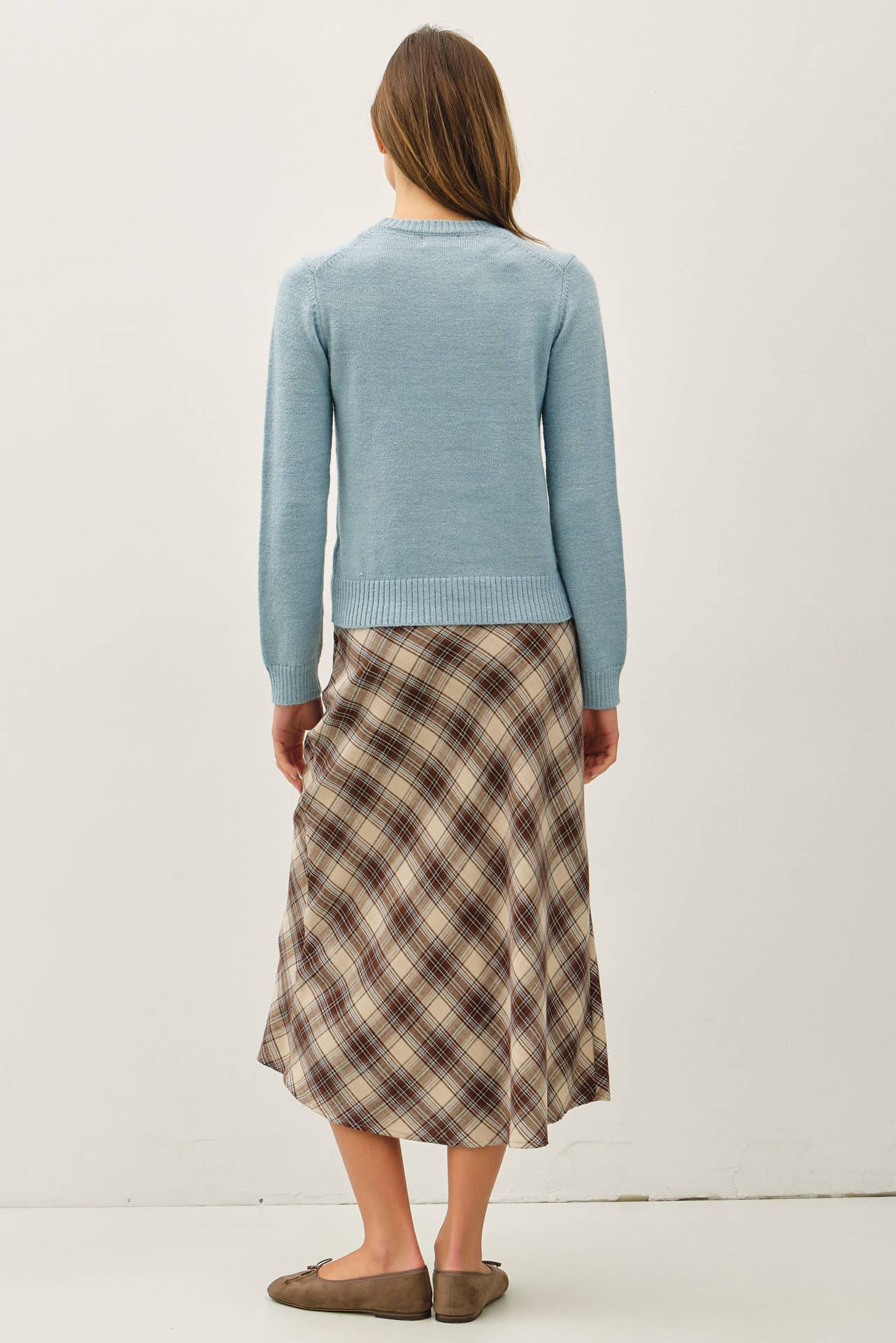 Retro Blue Wood Blended Basic  Sweater