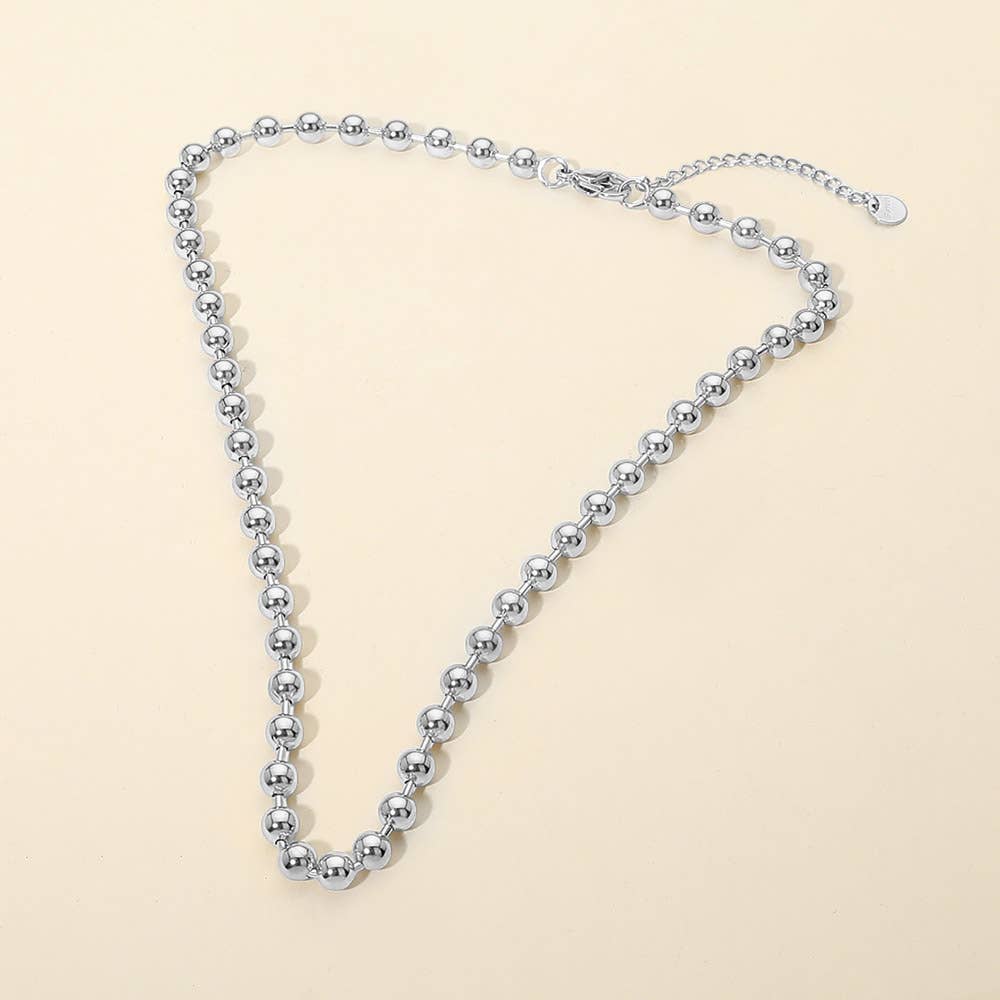 Stainless Steel Beaded Chain Necklace: Silver
