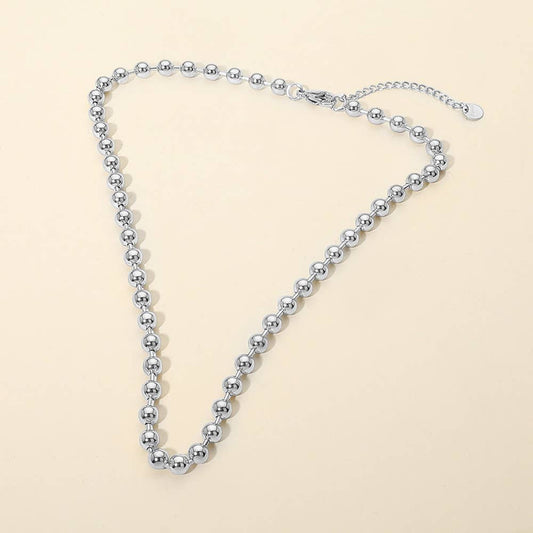 Stainless Steel Beaded Chain Necklace: Silver