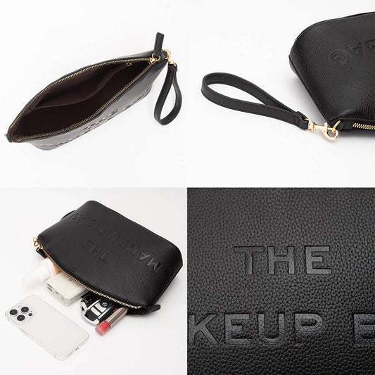 Faux Leather THE MAKE UP BAG Pouch Bag/Beauty Organizer Bag: Black