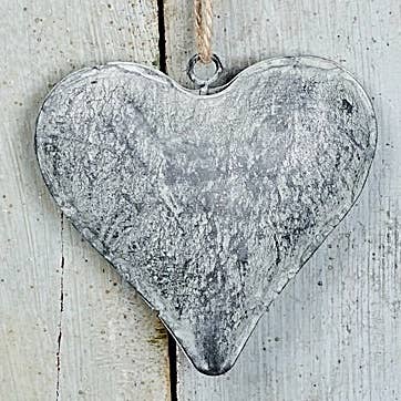 4 inch  Metal 3D Heart Ornament-Distressed Gray