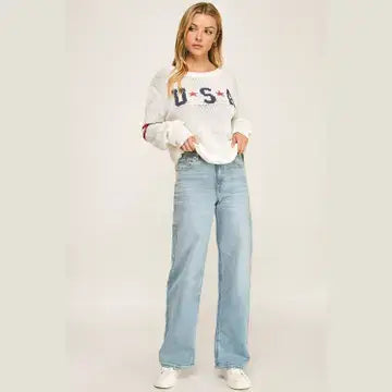 White American Pride Graphic Sweater