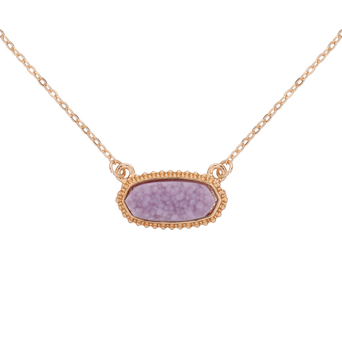 Druzy Oval Stone Pendant Necklace and Earring Set: Blue