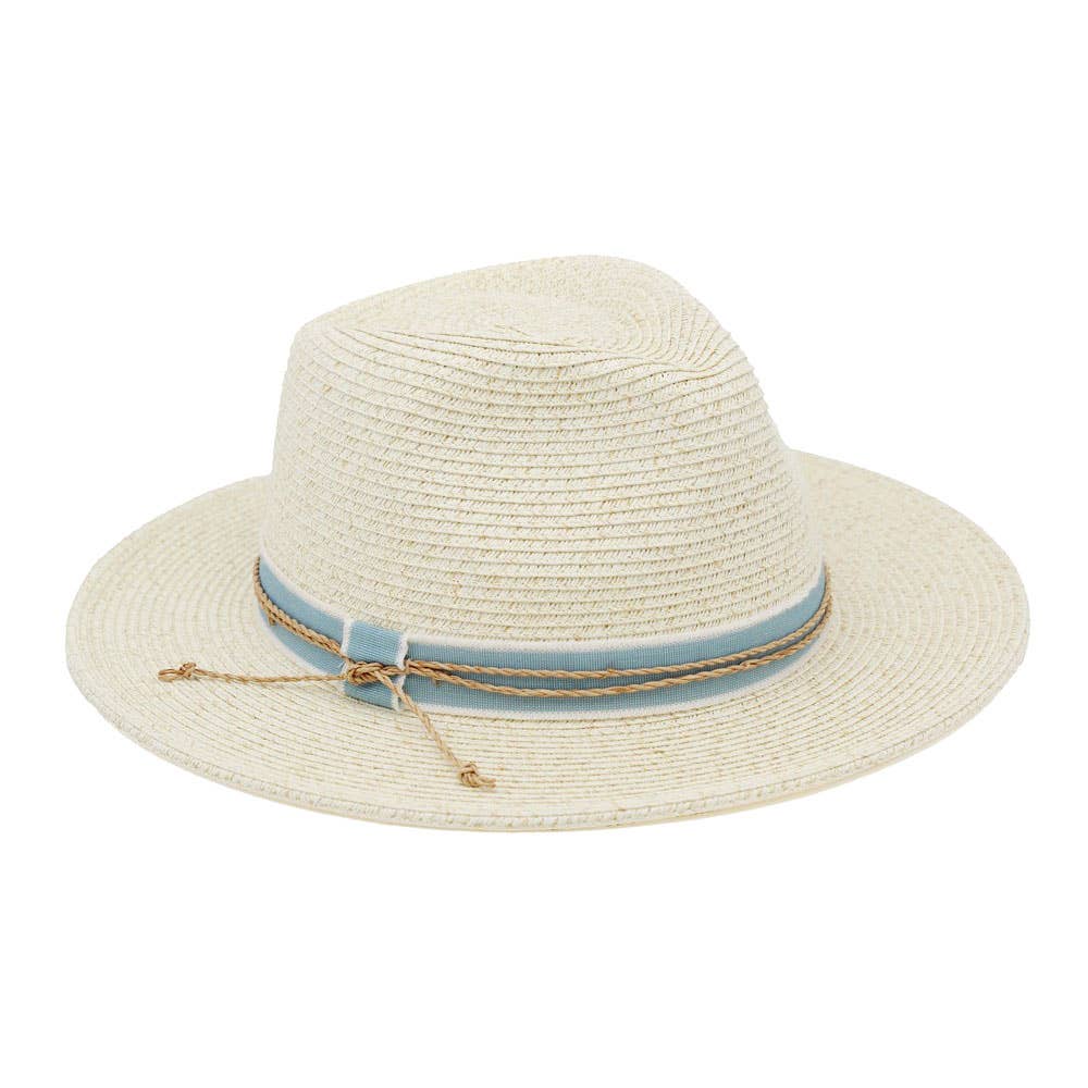Contrast Ribbon Braided Cord Band Straw Summer Fedora Hat