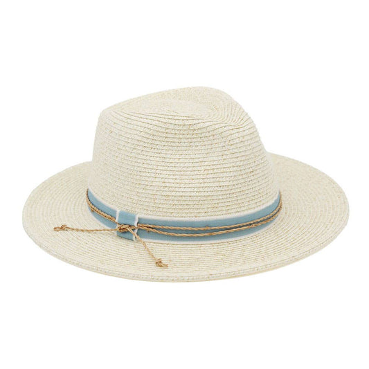 Contrast Ribbon Braided Cord Band Straw Summer Fedora Hat