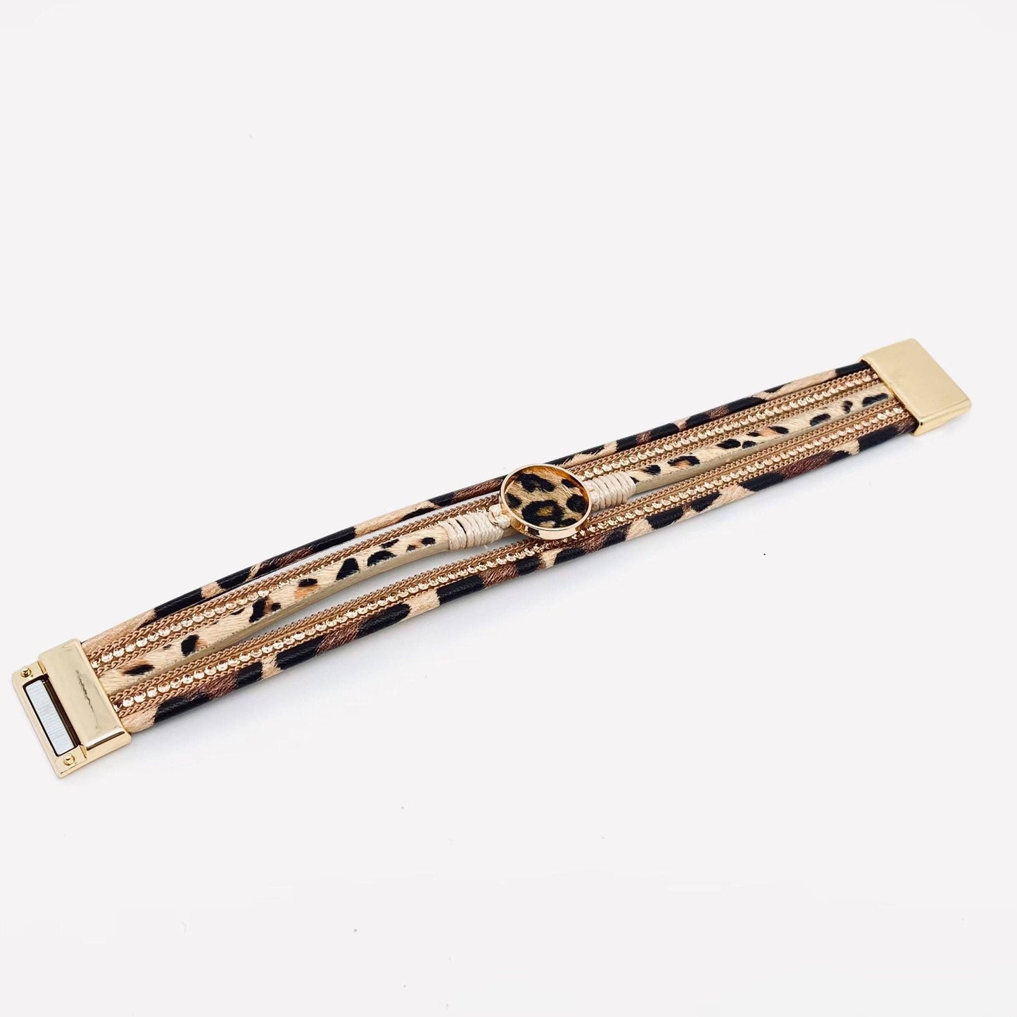 Layered Leopard Magnetic Buckle Bracelet