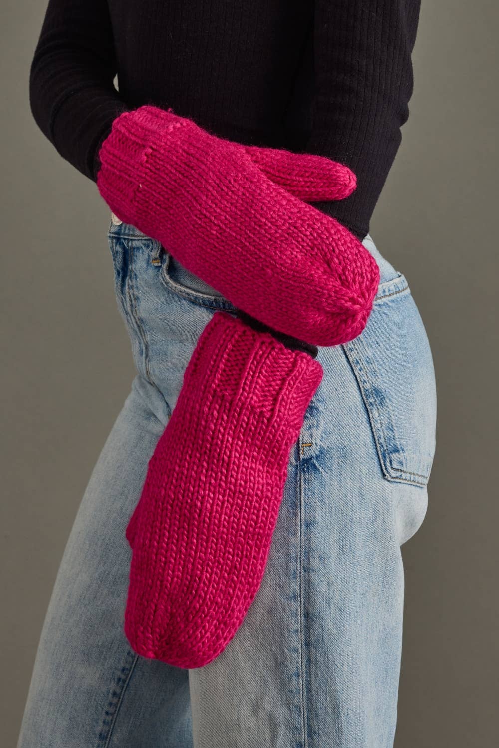 Magenta Knit Mittens