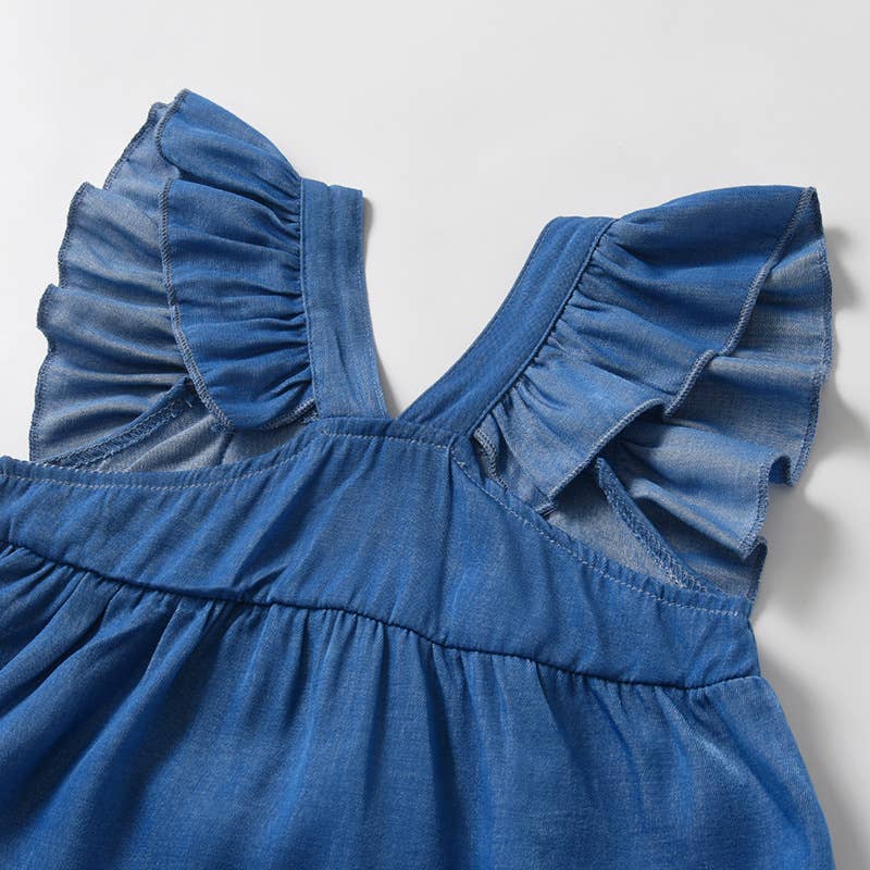 Baby Denim Romper Ruffled Sleeves and Hat Set