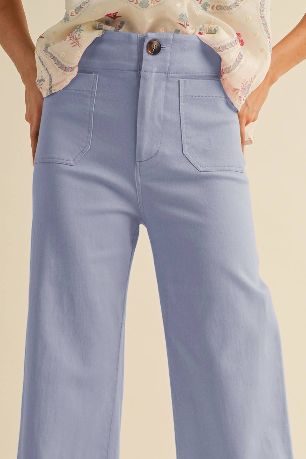 Cornflower Blue High Waist Cropped Wide Leg Pants