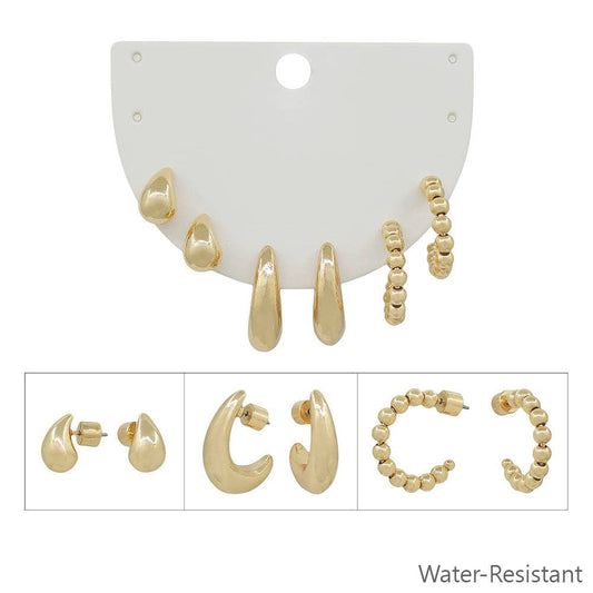 Gold Teardrop & Huggie Set of 3 .5" Hoop Earring