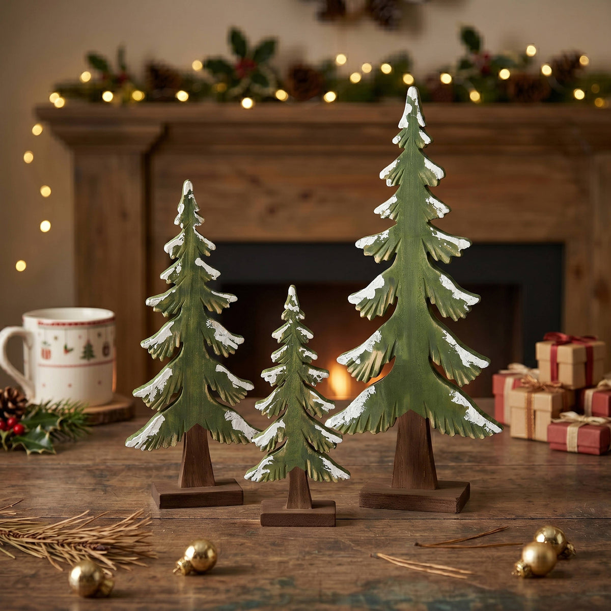 Paulownia Wood Decorative Tree Accent: Green / 15"