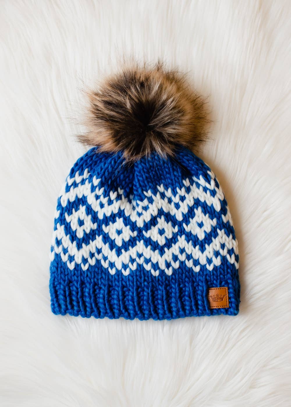 Blue & White Patterned Pom Hat