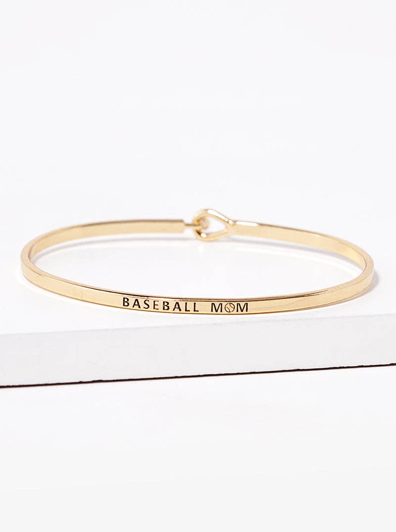 "Baseball Mom" Engraved Gold Bangle Bracelet