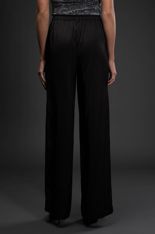 Black High Waist Satin Wide Leg Dress Pants