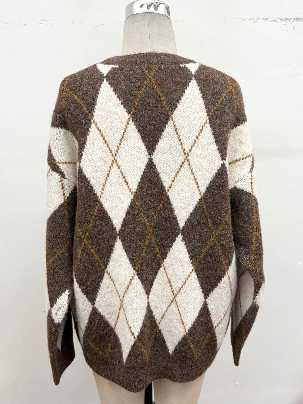 Brown Classic Argyle Knit Sweater
