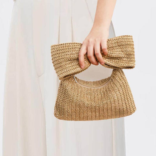 SALE Bow Straw Clutch Handbag