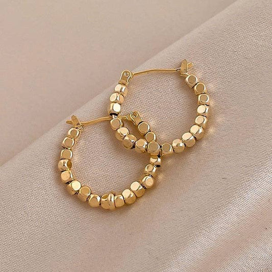 Simple square beaded hoops: Gold