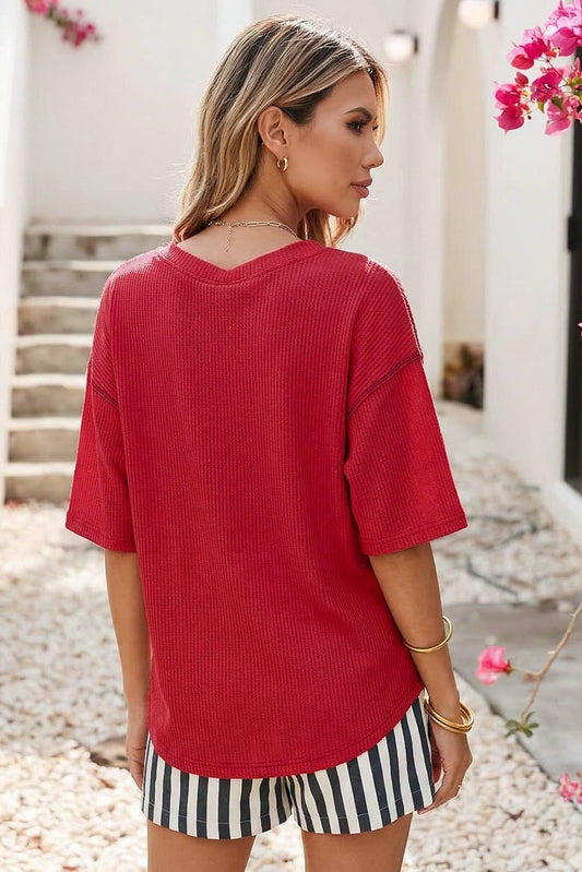 Fiery Red USA Graphic Half Sleeve Loose Ribbed Top